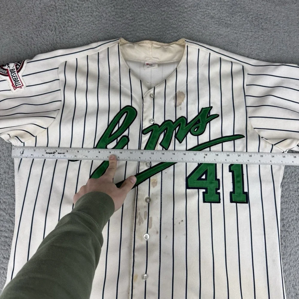 Vintage 1997 Eugene Emeralds Wilson‎ Baseball Jersey Game Worn Signed Striped 46